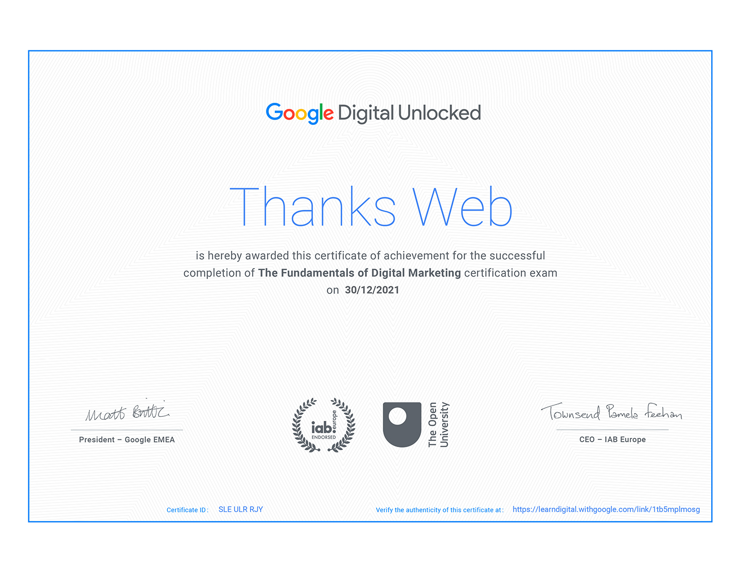 Thanksweb  - Google Digital Marketing Certification