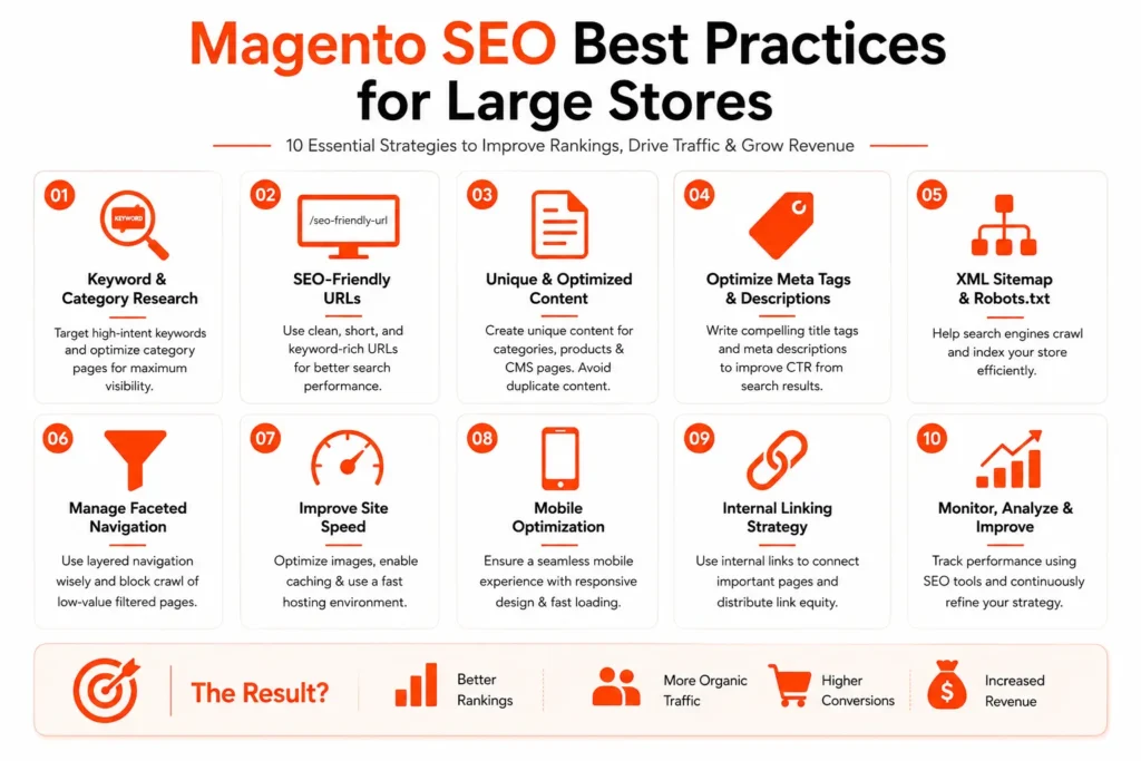 This guide walks you through every major area of Magento SEO — from site structure and keyword research all the way to technical audits and analytics.
